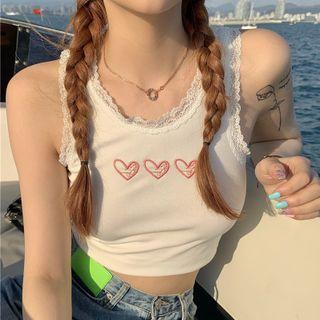 Heart Pattern Lace Trim Tank Top