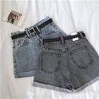 Roll-up High-waist Denim Wide-leg Shorts With Belt