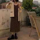 Strappy Midi A-line Dress / Contrast Trim Cardigan