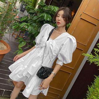 Puff-sleeve Knotted Minidress