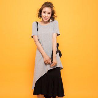 Short-sleeve Asymmetric Long Top