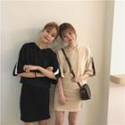Set: Two-tone Hooded Elbow-sleeve T-shirt + Mini Skirt