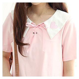 Heart Embroidery Lace-up Top