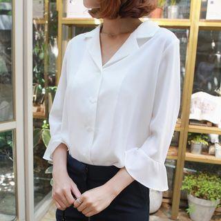 3/4-sleeve Notched-lapel Blouse