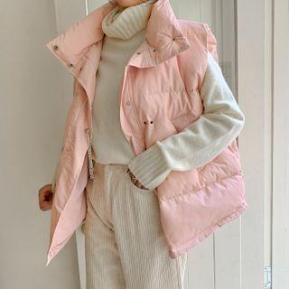 High-neck Pin-detail Padded Vest