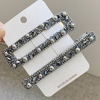 Set Of 2: Rhinestone Hair Clip Set Of 2 - Silver - One Size