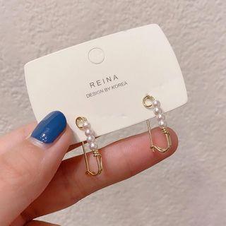 Safety Pin Alloy Faux Pearl Earring 1 Pair - Gold - One Size