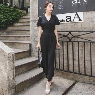 Wrap-front Flare-sleeve Jumpsuit