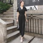 Wrap-front Flare-sleeve Jumpsuit