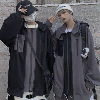 Color Block Hooded Zip Jacket / Wide-leg Pants