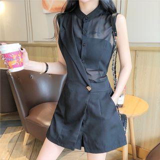 Short-sleeve Chiffon Panel Romper / Sleeveless Romper / Blazer Romper
