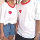 Heart Embroidered Elbow-sleeve T-shirt
