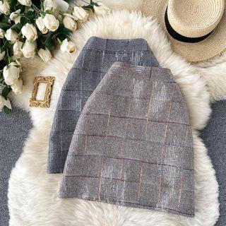 Sequin Plaid A-line Skirt