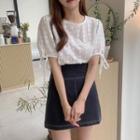 Short-sleeve Floral Embroidered Blouse / A-line Skirt / Set