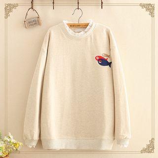 Ruffle-hem Fish Print Long-sleeve Top