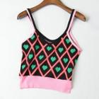 Heart Print Cropped Knit Camisole Top Pink - One Size