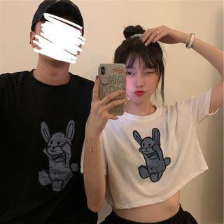 Couple Matching Rabbit Embroidered Short-sleeve T-shirt