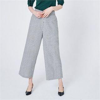 Hidden-hook Wide-leg Striped Linen Blend Pants