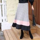 Plaid Accordion-pleat Long Skirt Pink - One Size