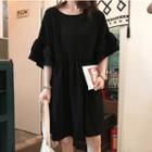 Elbow-sleeve Ruffled Mini T-shirt Dress