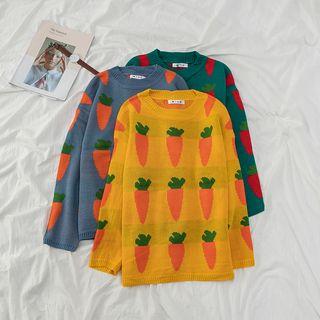 Carrot Patterned Round Neck Sweater