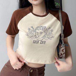 Short-sleeve Angel Print Raglan T-shirt