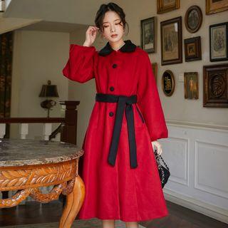 Color Block Single-breasted A-line Coat