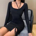 Halter Neck Drawstring Skinny Mini Dress