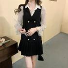 Dotted Shirt / Sleeveless Pleated Dress