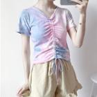 Ruffle Tie-dye Short-sleeve T-shirt / Frilled-hem Wide-leg Shorts