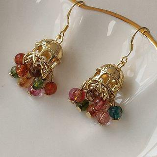 Glass Alloy Fringed Earring A897 - 1 Pair - Gold - One Size