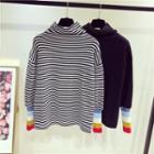 Striped Turtleneck Long-sleeve Knit Sweater