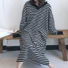 Striped V-neck Midi T-shirt Dress