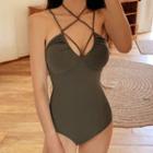Shirred Bow Open Back Swimsuit