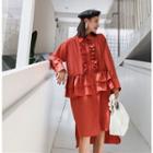 Long-sleeve Frill-trim Dip Back Shirt Dress