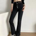 High Waist Button-front Bootcut Jeans