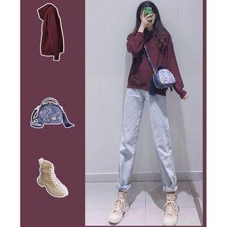 Plain Hoodie / Straight Fit Jeans / Set