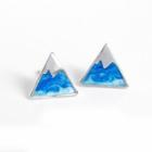Triangular Mountain Ear Stud 1 Pair - Blue & Silver - One Size