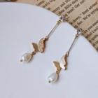 Butterfly Freshwater Pearl Dangle Earring A292 - 1 Pair - Gold - One Size