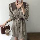 Long-sleeve Gingham Button-up Mini Dress