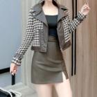 Houndstooth Biker Jacket / Mini Skirt / Top / Set