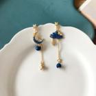 Cloud Moon Asymmetrical Alloy Dangle Earring 1 Pair - Blue & Gold - One Size