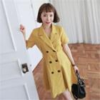 Double-breasted Flared Linen Blend Coatdress