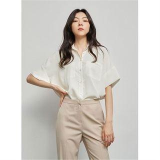 Drop-shoulder Pocket-front Shirt Ivory - One Size