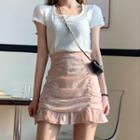 Short-sleeve Cropped T-shirt / Floral Print A-line Mini Skirt