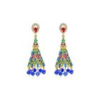 Fashion Vintage Plated Gold Long Wind Chime Earrings With Colorful Cubic Zirconia Golden - One Size