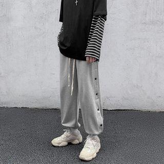 Plain Button-side Sweatpants