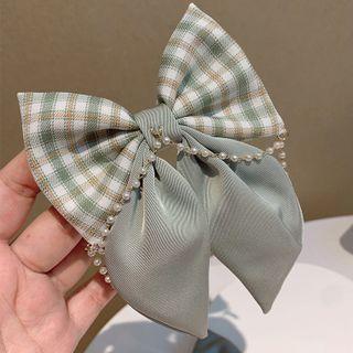 Plaid Bow Hair Clip Light Green - One Size