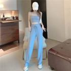 Set: Plain Camisole Top + Sweatpants Blue - One Size
