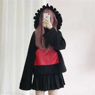 Color Block Frill Trim Hoodie
